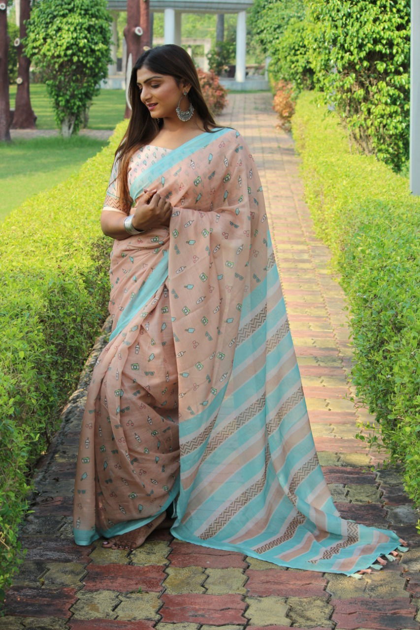 Spsc 74 Linen Woven Regular Wear Wholesale Printed Sarees
